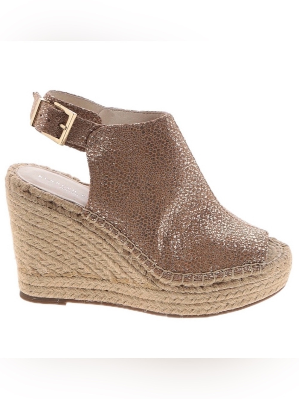 Kenneth Cole Odette Gold Shimmer Wedge Espadrille Sandal
